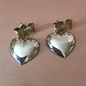Gold and Silver Heart Earrings with Bow